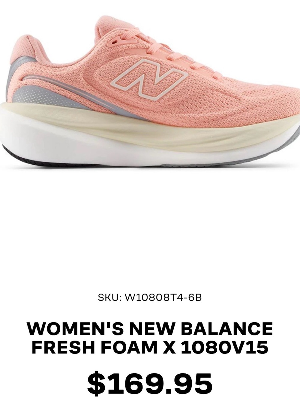 New Balance Women's Fresh Foam X 1080v15 Runner - Coral Pink Size 10